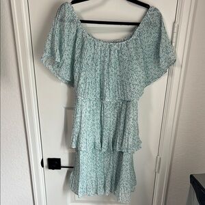 Flowy Teal Off-Shoulder Dress